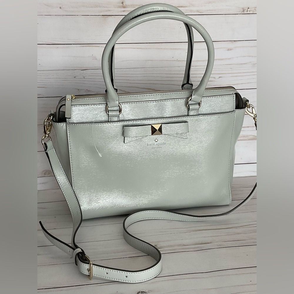 Kate Spade Beacon Court Jeanne Leather Satchel Bag Purse Gray Bow